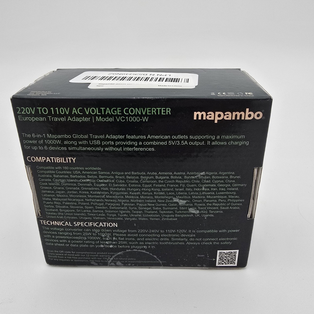 Mapambo 220V to 110V Voltage AC  Converter European To US 2 USB A Port 2 USB C I - Picture 3 of 8
